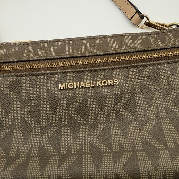Michael Kors Brown Logo Small Leather Wristlet Shoulder Bag - Picture 2 of 9